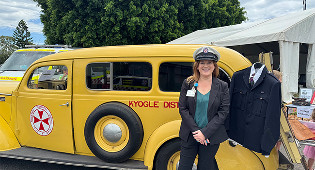 Nicole Ellevsen in front of the Dodge